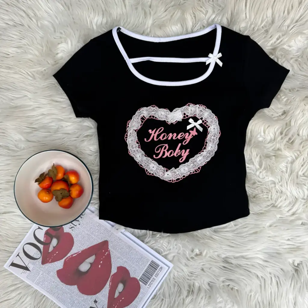 9931 CROP PRINTED TEES