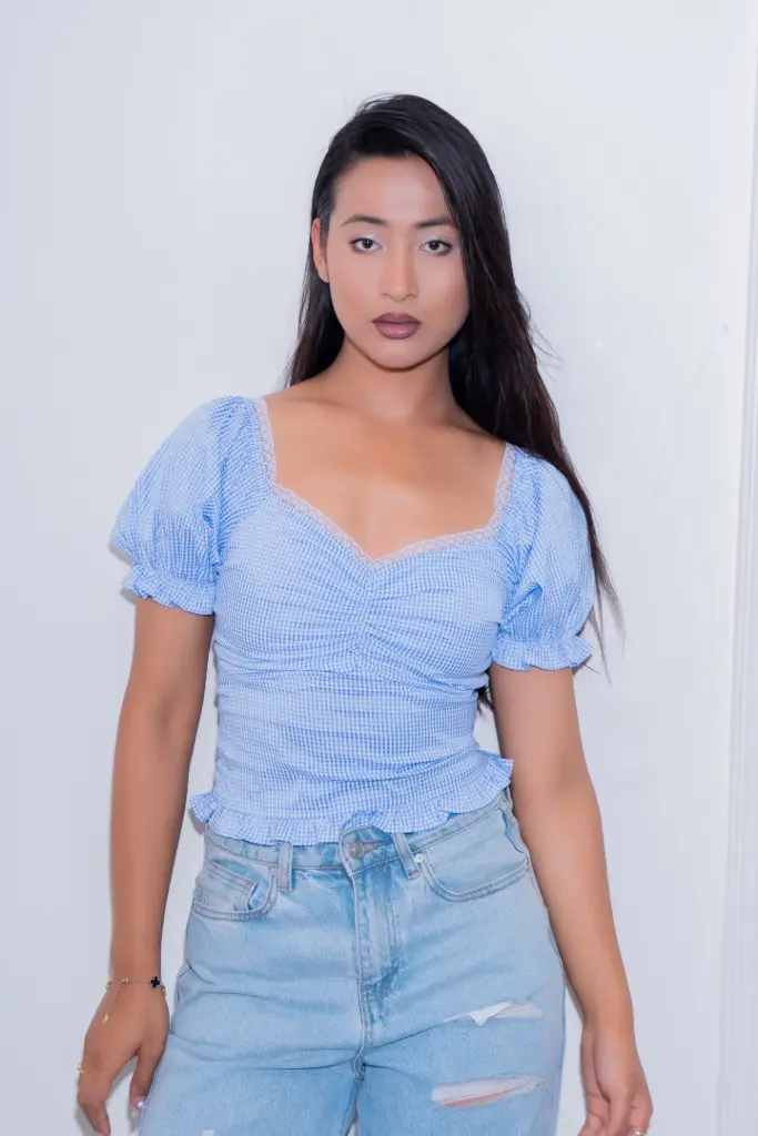 HB SS25-108 GINGHAM SWEETHEART TOP
