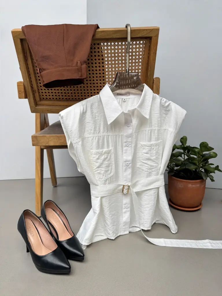HB SS25-332 BELTED SOLID SHIRT